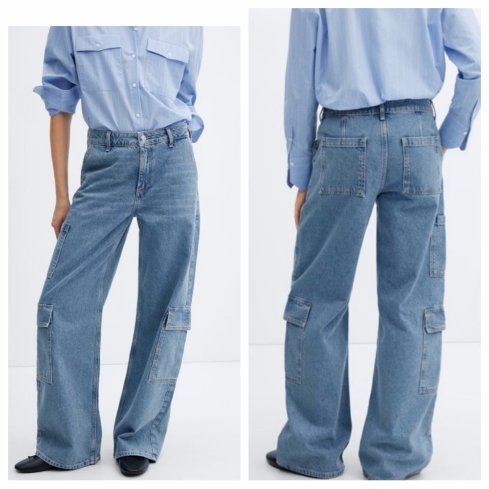 Mango Jeans Womens 4 High Rise Wide Leg Cargo MNG
